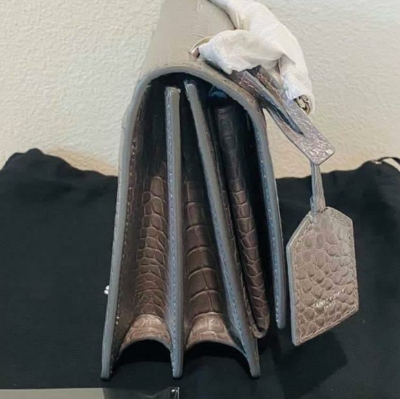 YSL SUNSET Medium Croc black Crossbody Brand New - Picture 5 of 12